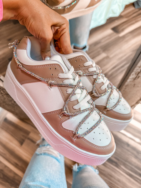 Toronto White & Nude Shiny Sneakers