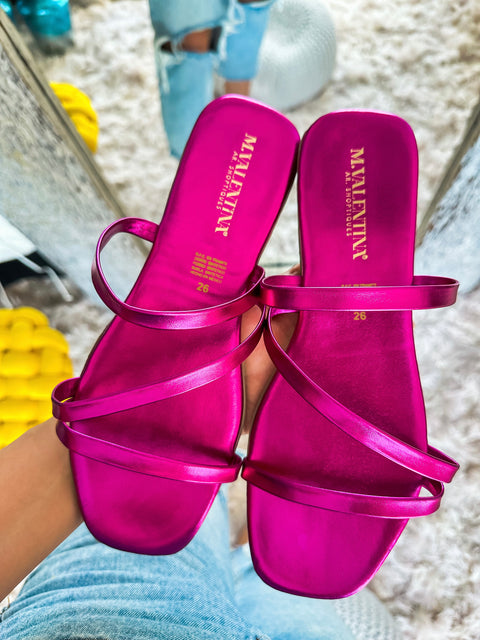 Palm Crossover Triple Pink Metallic Sandals
